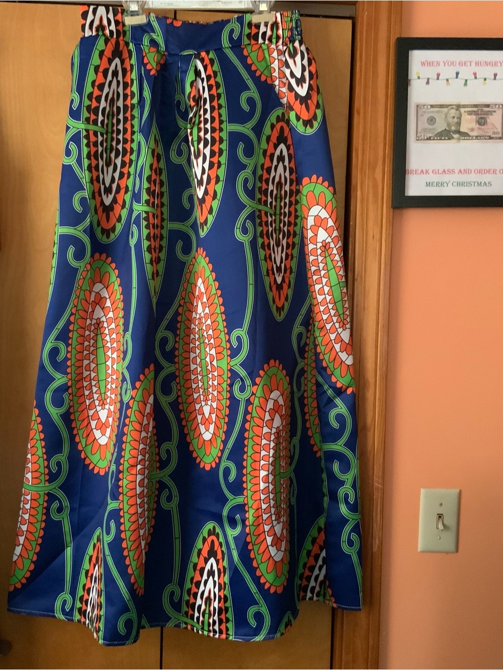 Blue Multicolor Maxi Skirt with Bold Geometric Print